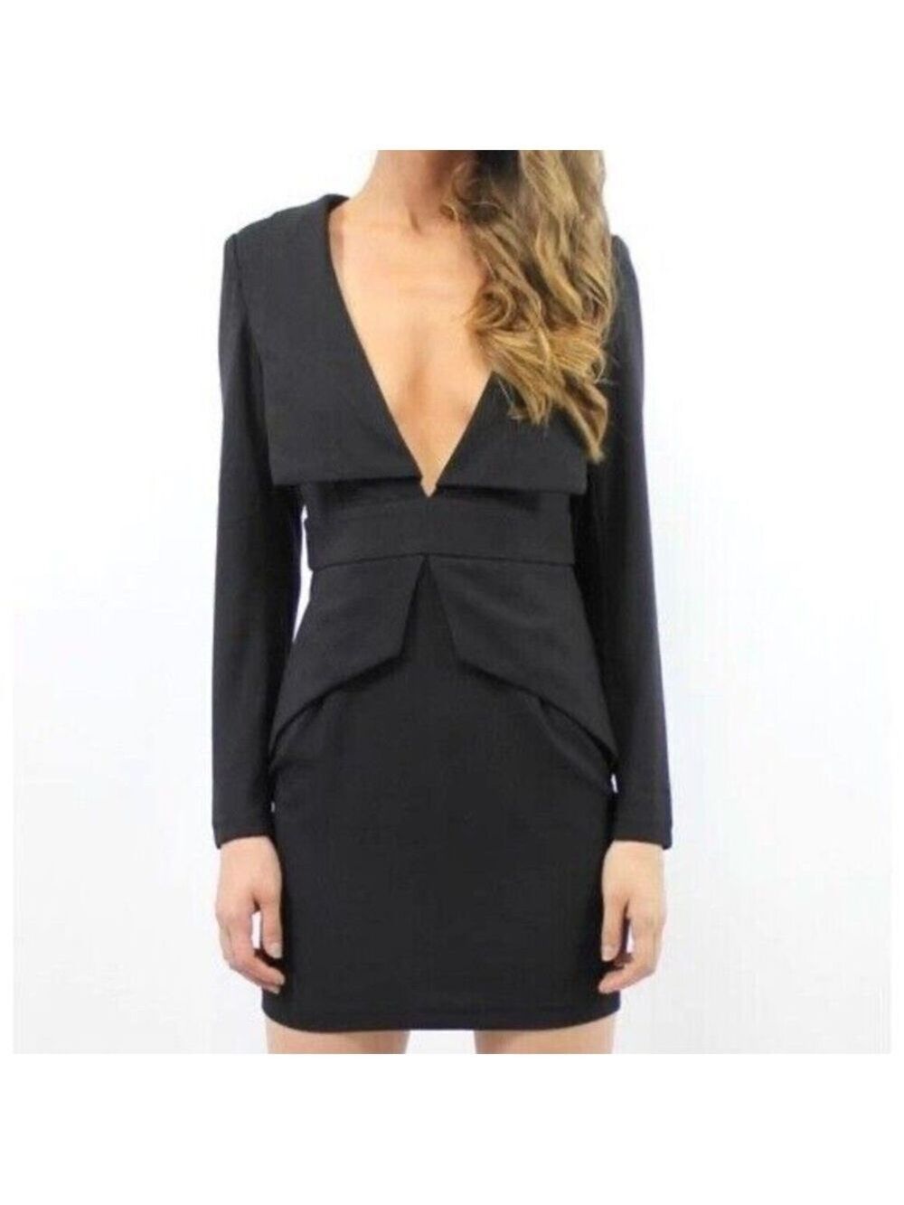 New Lioness Kendall Peplum Black Ling Sleeve Dress